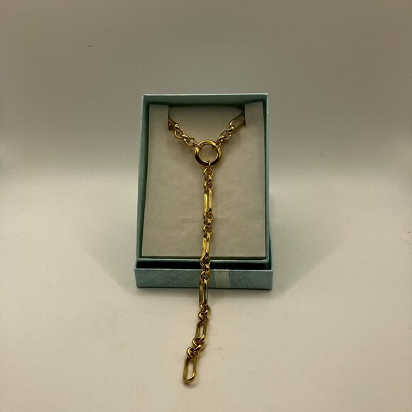 18k Real Gold Plated over Brass Y Lariat Paper Clip 18 inch Chain Shortest One - Picture 7 of 12